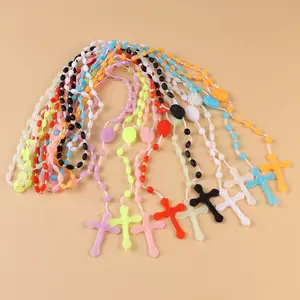 Multicolor Luminous Plastic Prayer Beads Rosary Necklace Catholicism Rose Bible Bead Cross  Necklace Religious  lucky gift rva permanent elegant