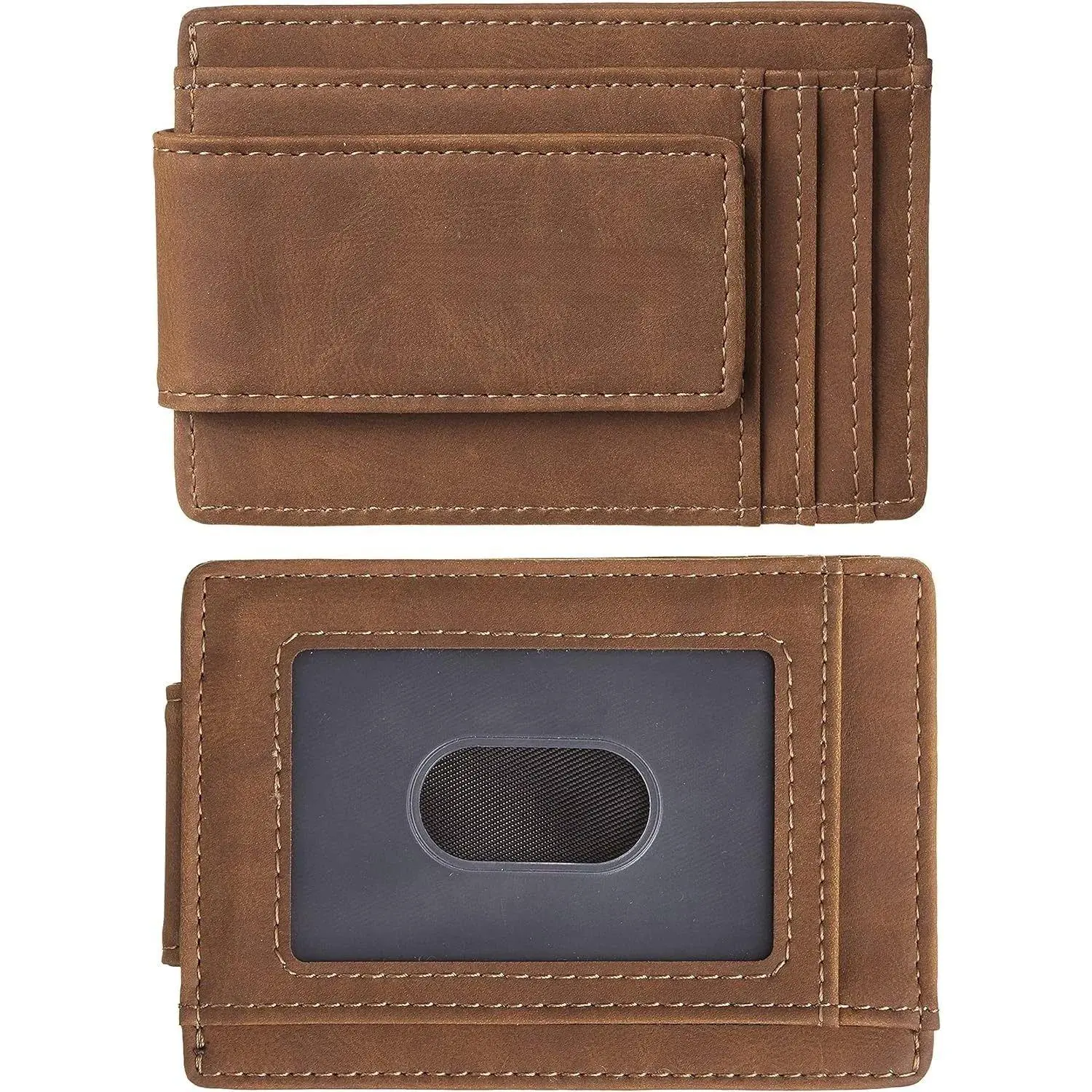 Genuine Leather Magnetic Front Pocket Money Clip Wallet RFID Blocking