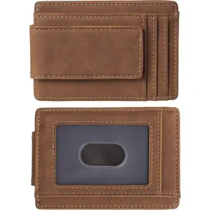 Genuine Leather Magnetic Front Pocket Money Clip Wallet RFID Blocking