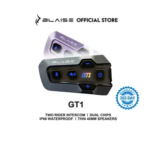 Blaise GT1 Motorcycle Helmet Bluetooth Headset for 2 Riders, Fits Full/Half Helmets, 5.3 Dual-Core Helmet Intercom with Audio Multitasking, Music Sharing, ENC Noise Reduction, 1000mAh Battery, IP66 Waterproof, Clear Voice at High Speed (Black & Purple) ou