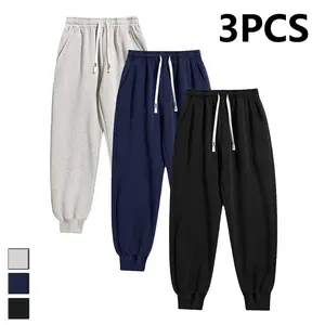 Men’s knit jogger sweatpants, 3-pack. Elastic waistband casual athletic pants made from cotton-like knit fabric—soft against the skin, breathable, comfortable year-round. Suitable for lounging at home, everyday outings, campus commuting, light workouts, a