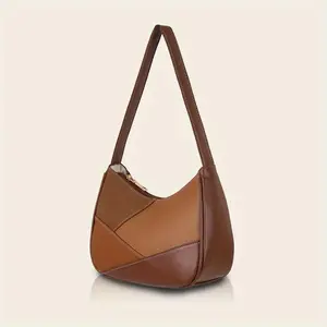 Patchwork Design Shoulder Bags For Women, Lady Underarm Bag, Mini Handbags Zipper Closure, Patchwork Design