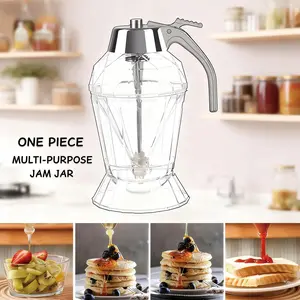 Leak-Proof Glass Honey Bottle, Diamond Geometric Design, Transparent Style, Clear Visibility, Durable Material, Ideal for Kitchen Camping Dining