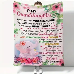 1pc Elephant Printed Flannel Blanket, To My Granddaughter From Grandma Envelope Blanket, Soft Throw Blanket Nap Blanket For Couch Bed Sofa Office Camping, Best Gift Square Blanket For Granddaughter