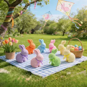 Easter Bunny Decoration Set, Home Party Garden Festival Decor, Easter Atmosphere Enhancer, Egg Basket & Tulips Included, Perfect for Spring Theme