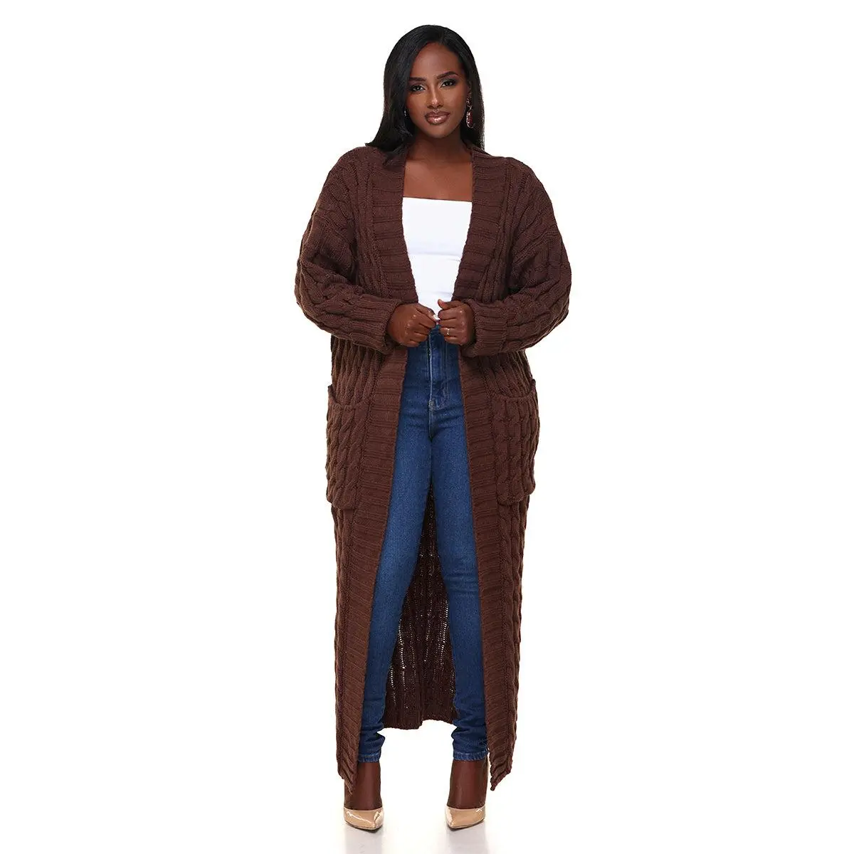 Chocolate Brown Cable Knit Cardigan- FINAL SALE