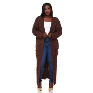 Chocolate Brown Cable Knit Cardigan- FINAL SALE