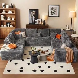 Boneless Cloud Sectional Sofa Couches,Modular Sectional Sofa With Ottoman,No Assembly, Plush Corduroy Large U Shaped Floor Couch Set with Deep Seat for Living Room