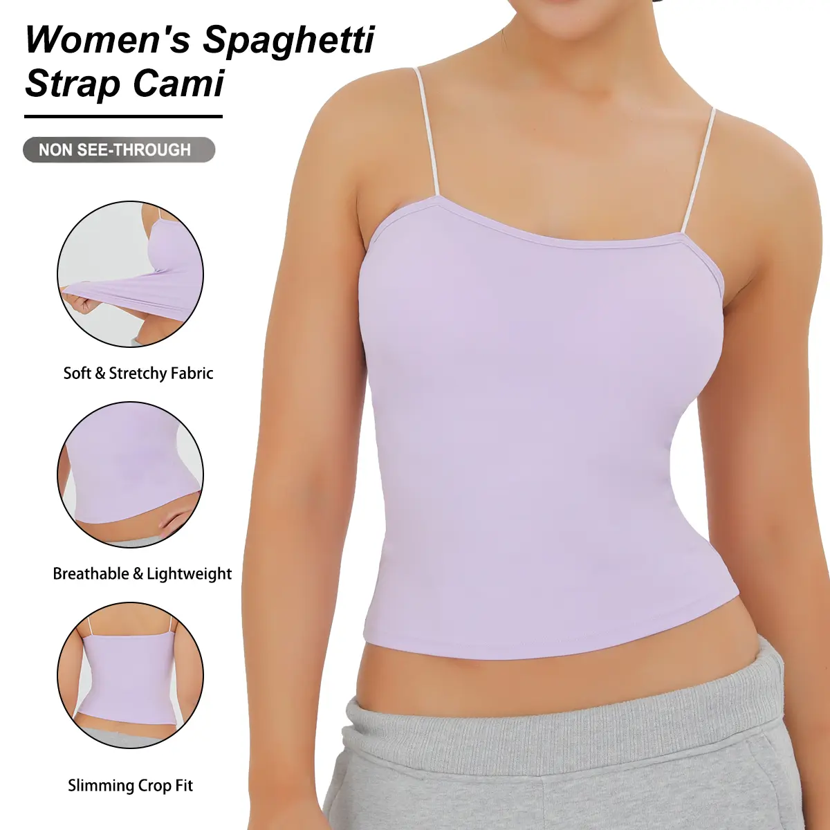 Women's Slim-Fitting Spaghetti Strap Crop Top - Nylon Blend Longline Gym Tank, Normal Type, Breathable, Highly Elastic, Minimalist, Do Not Bleach, Female, Short, Simple And Fashionable, Sleeveless, Flat, Lightweight, Spandex, Smooth, Matching, Comfortable