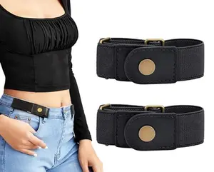 2 Pieces/set Without Buckle Loose Banded Lady Men's Neutral Elastic Band Pants Jeans, Jeans, Free Buckle, Free And Invisible Belt Adjustable Casual Fits Fashion