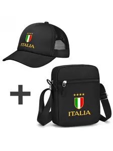 Milano Italy Gold Pattern Print Set, Unisex Baseball Cap and Crossbody Bag, Street Fashion Outdoor Sports Truck Driver Hat and Bag