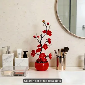Wintersweet Spring Persimmon Versatile Placement Long-lasting Spring Decoration in Red Floral Pots for Bathroom Decor