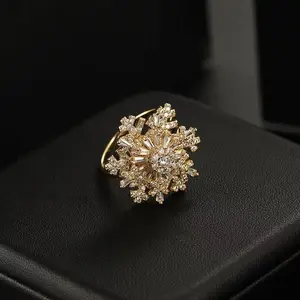 Rotatable Double Layer Zircon Snowflake Ring for Women, Elegant Light Luxury Niche Design Adjustable Jewelry DZSP2235