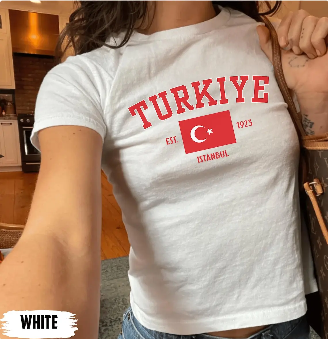 Turkey Women's Baby Tee, Turkish Flag Y2K T-shirt, Turkiye Tee, Turkish Pride T Shirt, Türk Heritage Souvenir Gift