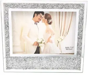 Mirror Surface Wedding Picture Frame - Shiny Rhinestone Anniversary Photo Frame Holiday Birthday Memorial day Gift Present (AFJB-BC8001) Decor Plastic Glass Transparent