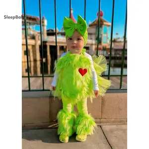 Toddler boys Girls 3 Pcs Clothing Set Lime Green Shaggy Faux Fur Top with Heart Patch and Flared Pants Outfit for Little Girls Fall Outfits