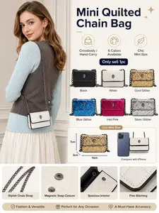 Elegant Small Luxury Satchel for Ladies, Trendy Quilted Flap Clutch with Chain Strap, Mini Square Versatile 3-in-1, Handbag, Shoulder and Crossbody Bag, Crossbody Purses, suitable for lipstick, air mattresses, tissues, for Work, Date Night and Shopping