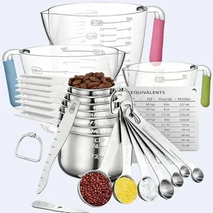 Space-Saving Stackable 21-Piece Measuring Cups and Spoons Set | Stainless Steel & Plastic | Compact Kitchen Gadgets Kitchen Accessories Kitchen Supplies  for Small Kitchens