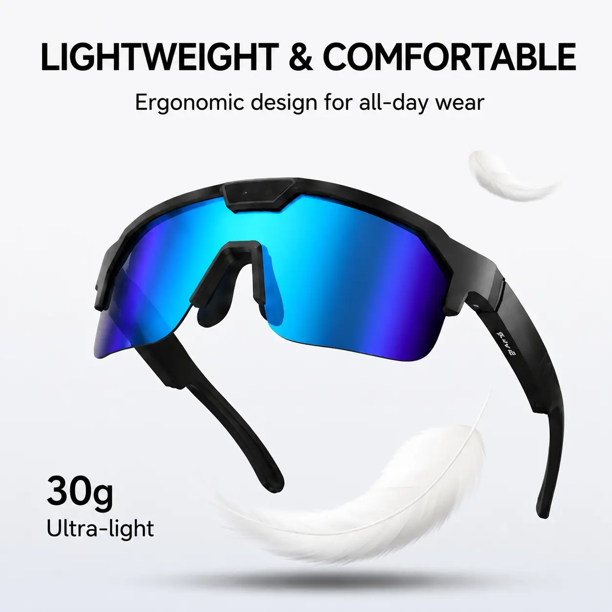 Smart Sports Glasses - 8MP Camera, 2K Photo/1200P Video Recording, IP54 Waterproof, Wireless Bluetooth Audio, Polarized UV Protection, AI Voice Assistant for Outdoor Sports