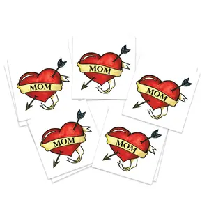FashionTats Mom Heart Temporary Tattoos | 10-Pack | MOTHERS DAY MAY 14 | Skin Safe | MADE IN THE USA | Removable Traditional