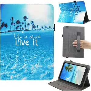Universal 10 10.1 11 Inch Android Tablet Case,  Multi-Angle Viewing Stand Case Cover with Hand Strap for 9.5-11 Inch Tablet, Beach