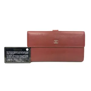 Pre-owned CHANEL Leather Small Leather Goods Textured Caviar CC Logo Wallet JV00127
