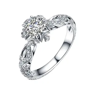 AELNEN Vintage Engagement Ring for Women, 925 Sterling Silver Round Cut Cubic Zirconia Ring, Fashion Crown Halo Solitaire Promise Ring with Twisted Pave Band, Wedding Anniversary Jewelry Gift