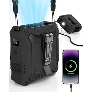 Portable Fan with 5-Speed Settings, Dual-Sided Clip on Wearable Belt Waist Fan for 8000mAh, 2 Settings including Flashlight,Travel Essential for Outdoor Camping as Power Bank