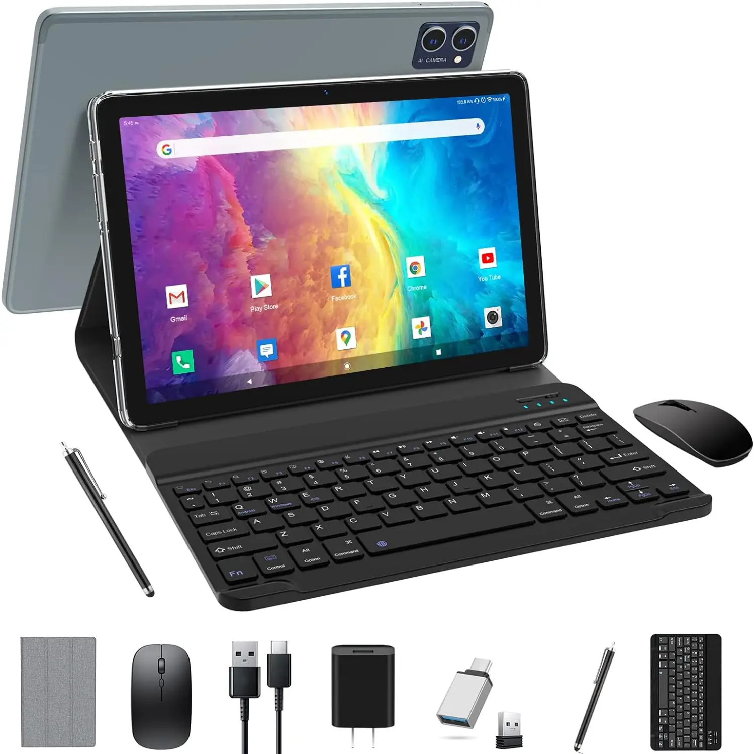Tablet 2025 Newest Android Tablet 10 inch, Octa-Core 5G WiFi Tablet with Keyboard, 128GB + 8GB(4+4) + 1TB Expandable Storage, Large Touch-Screen Table