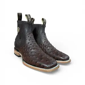Vachers Ave Cafe Ostrich Leather Chelsea Boots for Men - Brown Quilted Design & Comfortable Sole