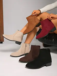 Women's Fashionable Solid Color Side Zipper Chelsea Boots, Casual Ankle Boots, Casual Comfortable for Daily Wear, Female All-match Trend Shoes for Daily Wear, Boots with zipper