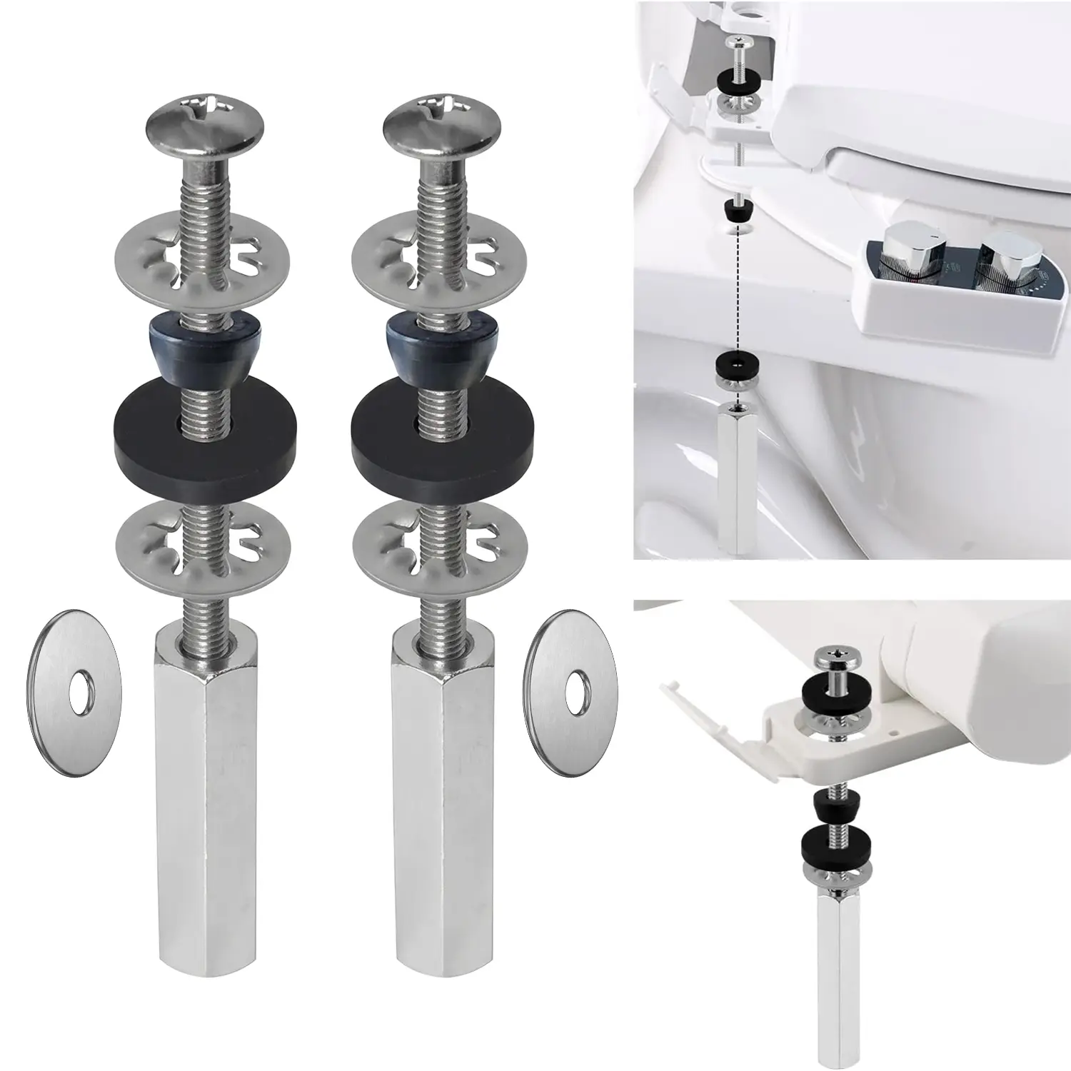 2 PCS Universal Toilet Seat Bolts Kit, Heavy Duty Toilet Floor Locking Bolt Screw Replacement with Stainless Steel Downlock Nut & Anti-Slip Gaskets, Easy to Install for Standard Bathroom Toilets