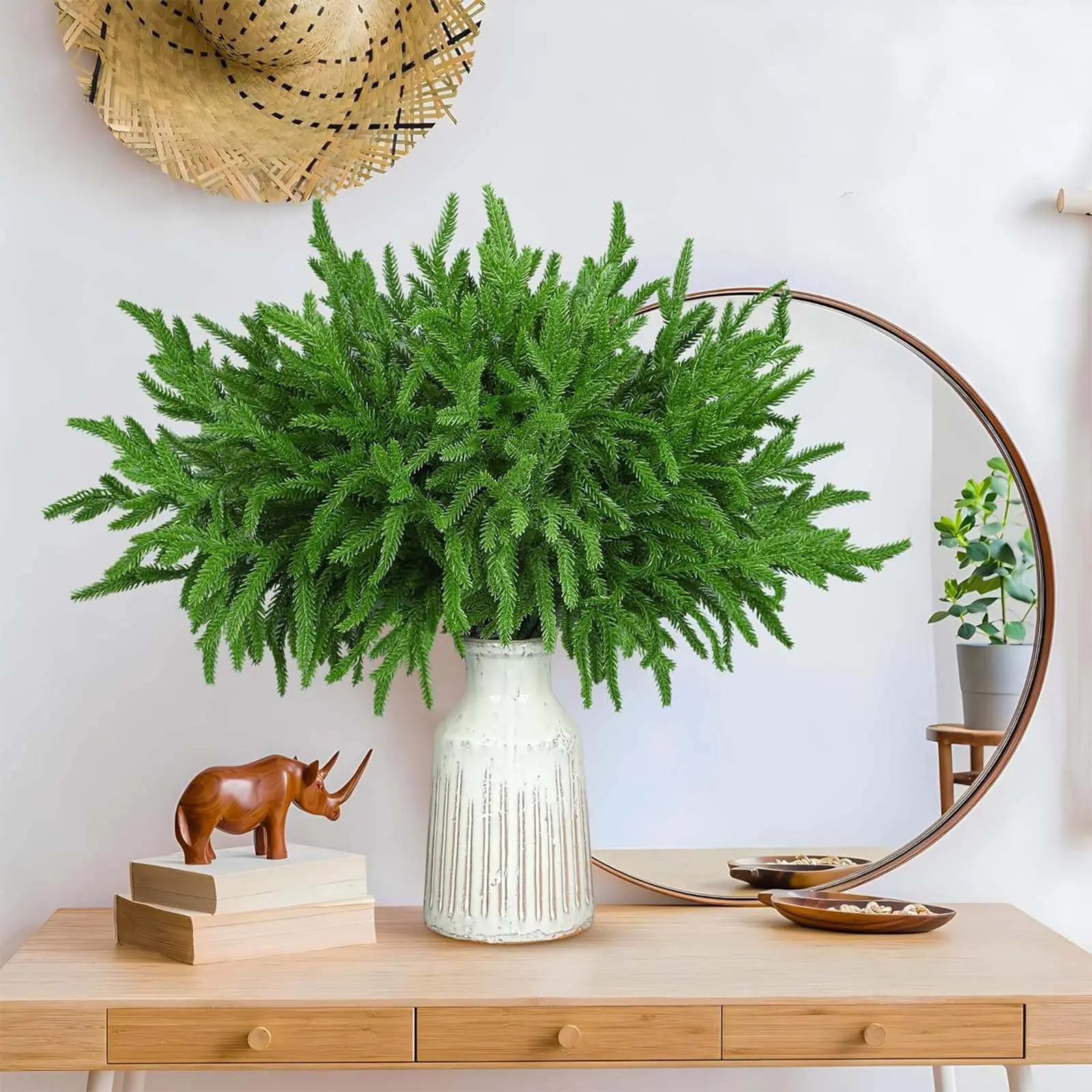 6 PCS Artificial Norfolk Pine Branches, Realistic Green Pine Stems Picks, Faux Greenery for Christmas Vase Arrangement, DIY Crafts, Centerpieces, Garland, Wreath and Home Holiday Decor