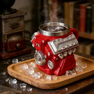 Engine-Shaped Stainless Steel Reusable Tumbler - 300ml Washable Coffee Mug for Car Lovers, Iced Coffee & Drinks, Racing-Style Novelty Kitchenware for Garage, Summer Gifts for Men