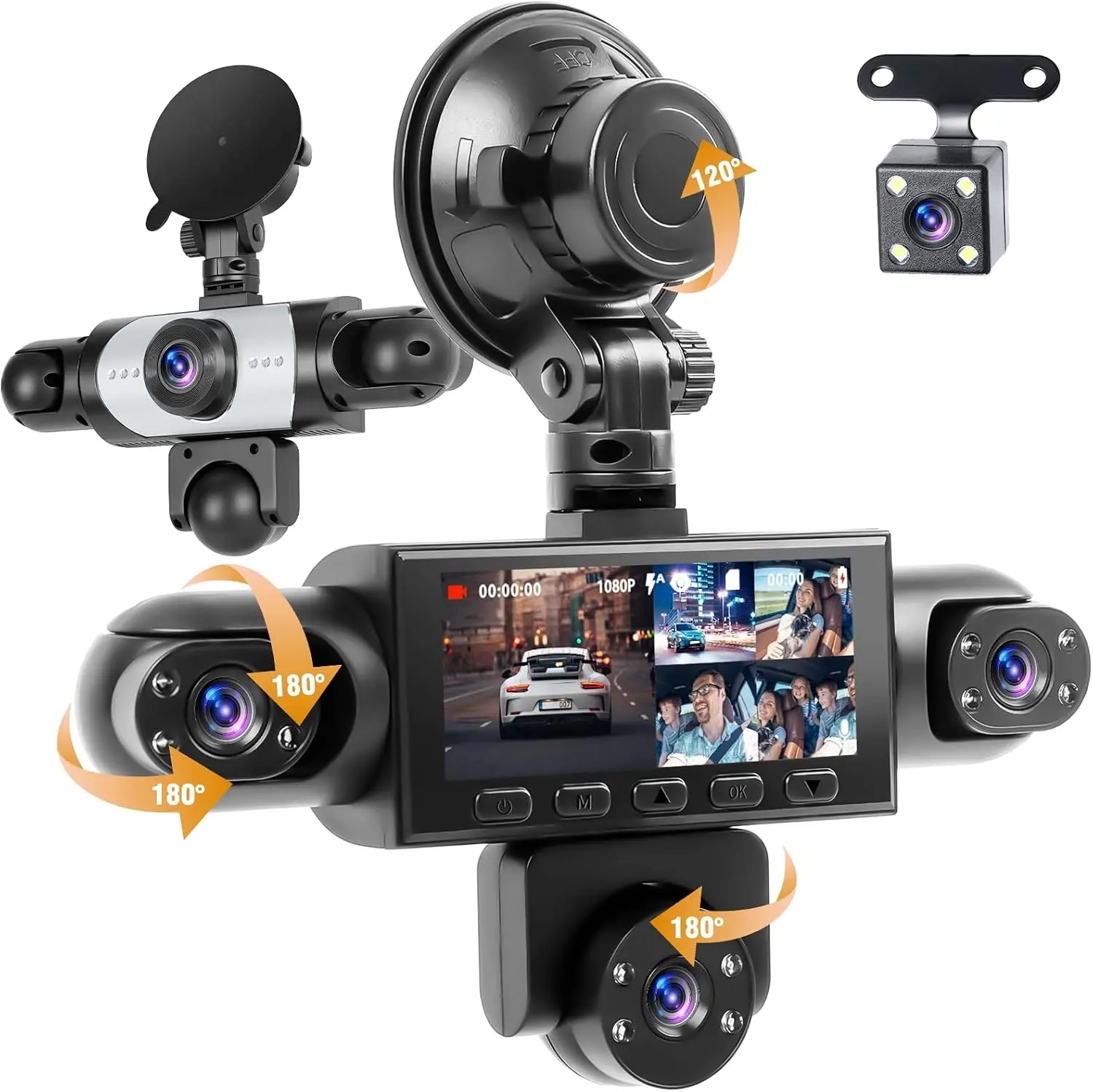5Lens HD Car Dash Camera(TF Card Not Included), Featuring 1080P Front And Front, Rear, Left, And Right, Reverse Image Loop Recording, Car Camera/Car Additions/Monitoring System, Without Battery, fathersdaygifts