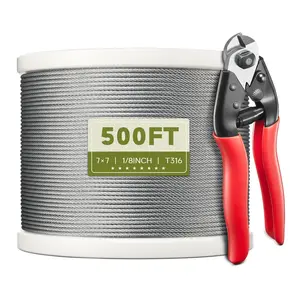 500FT 1/8" T316 Stainless Steel , Wire Rope Aircraft  for Deck  Railing Kit and DIY Balustrades, 7x7 Strands Construction, Comes with a