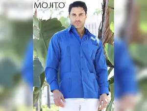 Men's Cotton-Blend Classic Four-Pocket Long Sleeve Guayabera Shirt