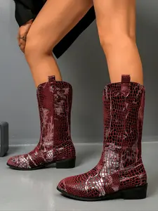 New Mid-Calf Velvet Boots, Korean Style Slip-On High Heels, Square Toe French Sock Design, Plus Size Over-The-Knee Fashion Boots