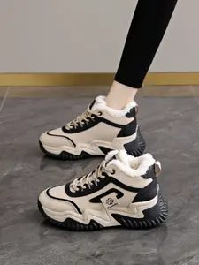 Women's Comfortable Soft Sole Fleece Lined Casual Shoes, Anti-Slip Height Increasing Sports Shoes, Fashion Versatile Cotton Shoes