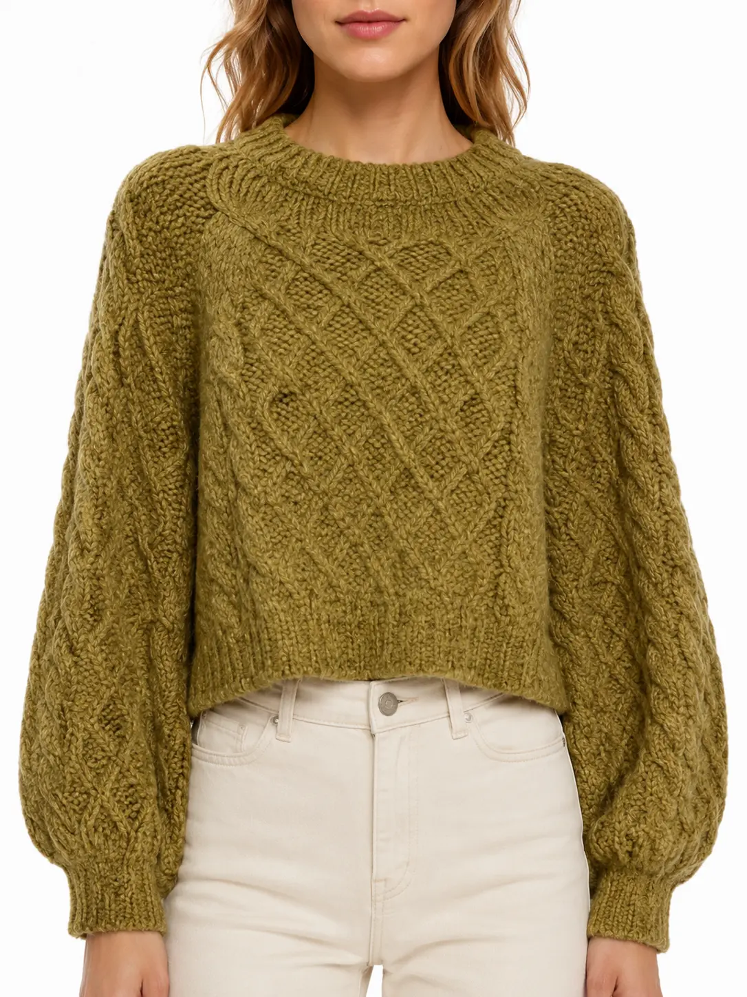 Gold Dust Chunky Cable Knit Cropped Sweater | Fall Must-Have Cozy Knit Top