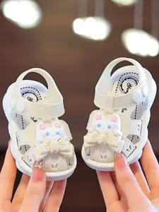 Cute Baby Girls' Soft Sole Sandals for Summer, Anti-Slip Closed Toe Indoor Walking Shoes, Perfect for Beach & Home Use