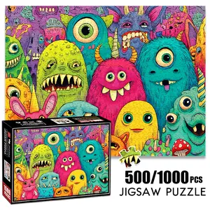 1pc 1000 piece adult puzzle 70x50cm Colorful Cartoon Monsters with Various Expressions 500 pieces of paper jigsaw puzzle, suitable for adults and families, large-scale DIY puzzle interactive toy game