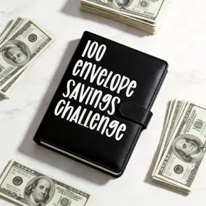 Pink Black Dual Color 100 Envelope Savings Challenge Binder Reusable Cash Budget Planner Book With 100 PVC Envelopes For Saving Money