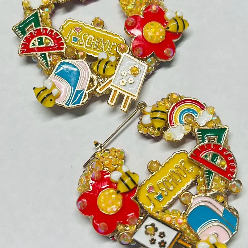 I Love Learning Custom Handmade Junk Earrings with Signature Bedazzled Back Great for School Teachers or Principals Show Your Love for Learning