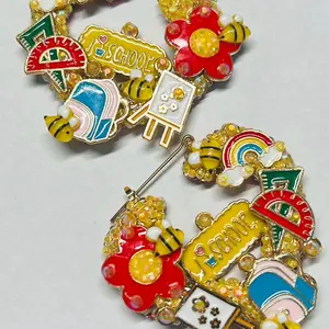 I Love Learning Custom Handmade Junk Earrings with Signature Bedazzled Back Great for School Teachers or Principals Show Your Love for Learning