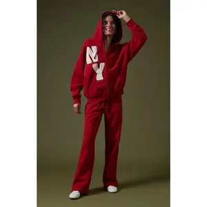 Pacsun Women's Red Big NY Applique Zip Up Hoodie