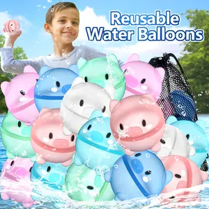Pool Water Toy, Reusable Magnetic Water Balloons 8/12/16 Pack, Cute Piggy Self Sealing Quick Fill Silicone Water Bombs, Splash Balls for Pool Party, Beach Party, Memorial Day Games