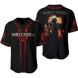 Disturbed Inspired Baseball Jersey Heavy Metal Graphic Shirt Unisex Button Up Fan Apparel Casual Wear