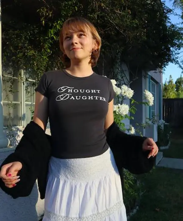THOUGHT Daughter Baby Tee Graphic Funny y2k dark grey trendy t-shirt crop top
