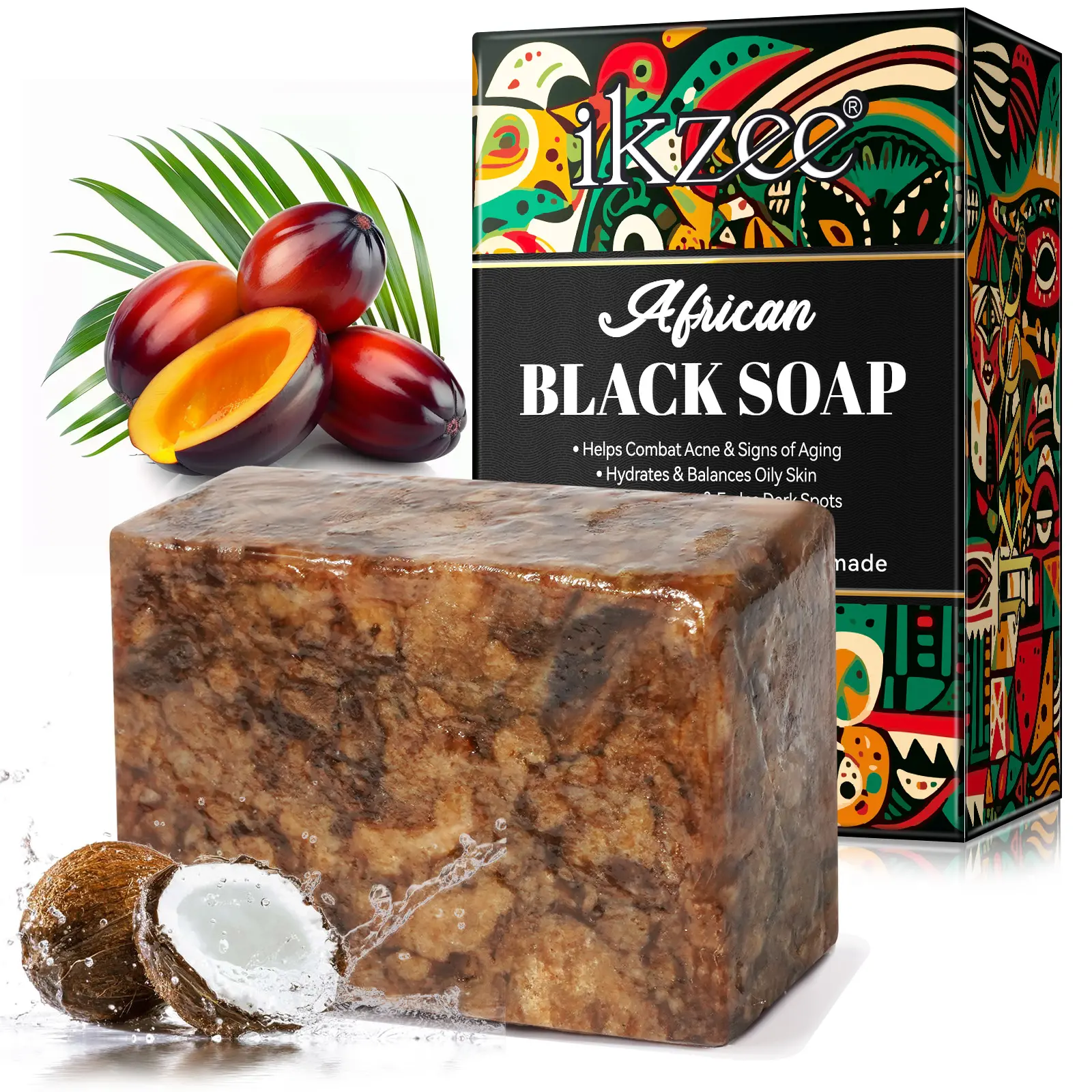 Ikzee Natural Handmade African Soap 100g, Rich Shea Butter Organic Bar, Includes Bubble Net, Suitable for All Skin Types